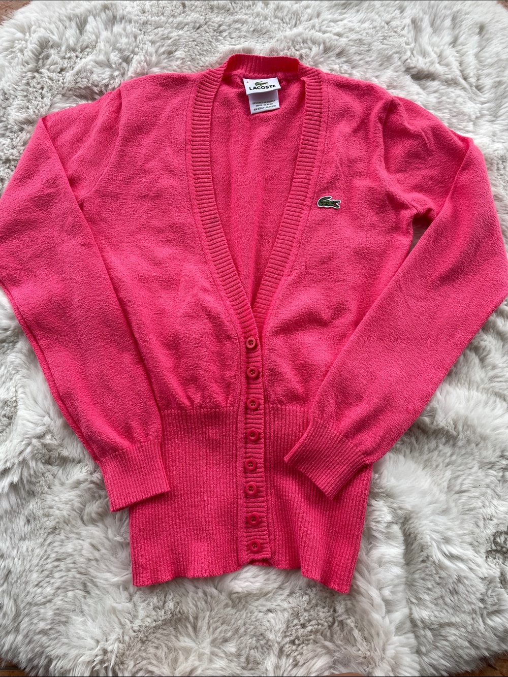VINTAGE CHEMISE LACOSTE CARDIGAN – PINK CROPPED V-NECK